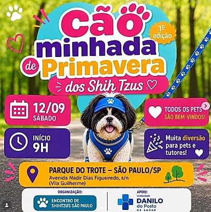 Cãominhada de Primavera dos Shih-Tzus, marcada para o dia 12 de setembro.