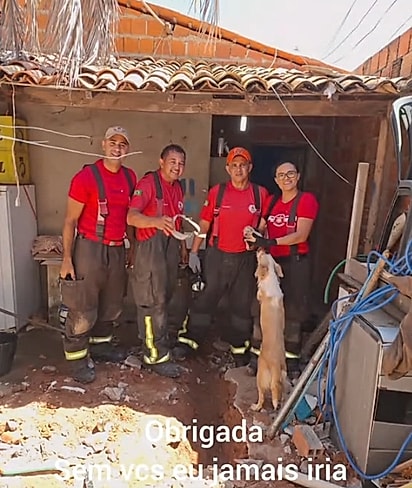 A equipe que resgatou o filhote.