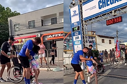 Menina cadeirante de 12 anos completa corrida de 5 km com ajuda do professor de educação física no Ceará